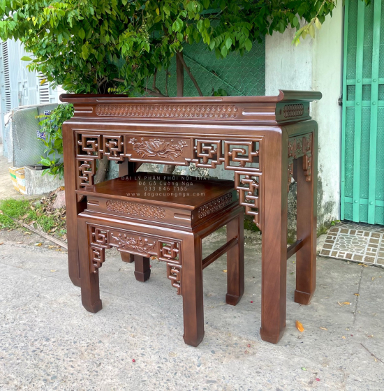 Bàn Thờ Án Gian Gỗ Gõ Đỏ Lau Màu Óc Chó 1m53 Cao Cấp