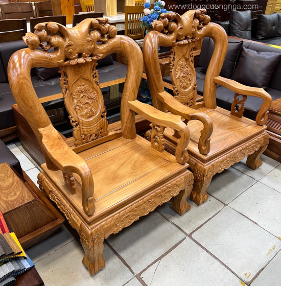 Bộ bàn ghế salon gỗ gõ đỏ tay 10 - 6 món 