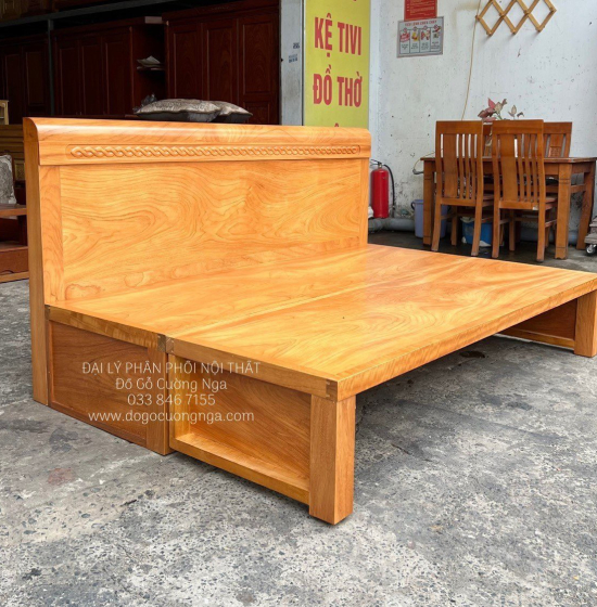 Giường Gấp Gỗ Gõ Đỏ 2 Ngăn Kéo 1m4x2m Giá Rẻ 