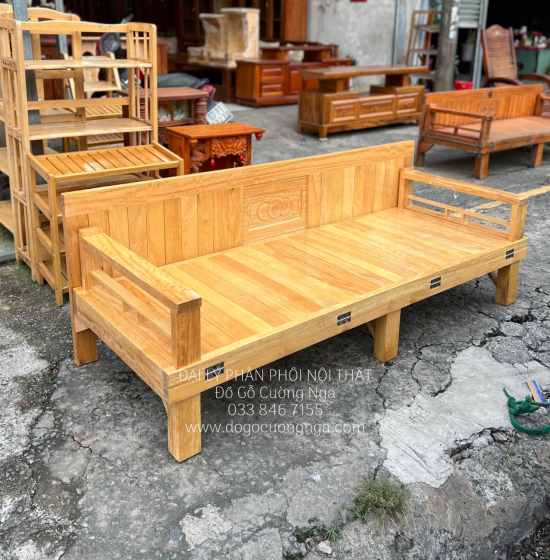 Ghế Giường Gấp Đa Năng Gỗ Sồi 1m4x1m9 Màu Tự Nhiên Giá Rẻ 