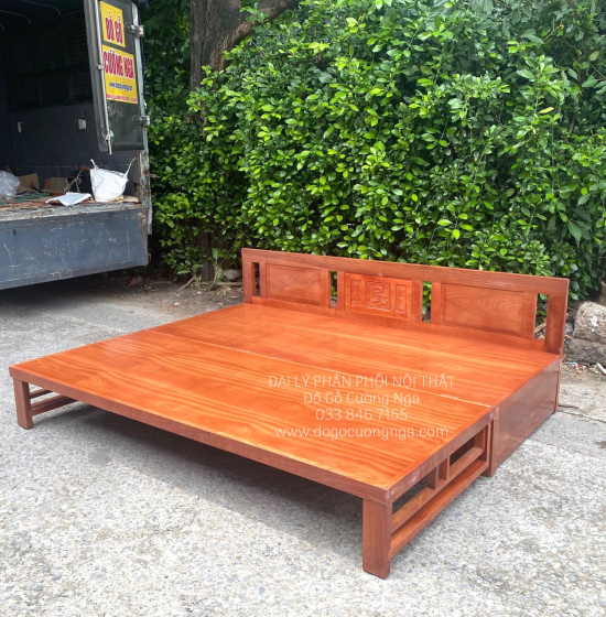 Giường Gấp Gỗ Xoan Đào Hiện 2 Ngăn Kéo Tựa Trơn 