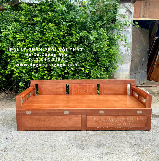 Giường Gấp Gỗ Xoan Đào Hiện 2 Ngăn Kéo Tựa Trơn 