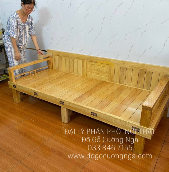 Giường Gấp Gỗ Sồi Kèm Bàn Trà Mặt Đá Hiện Đại Giá Rẻ 