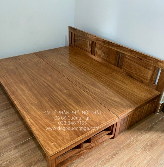 Giường Gấp Gỗ Hương Xám 2 Ngăn Kéo Bản Lề Âm Cao Cấp 