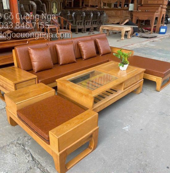 Sofa Gỗ Sồi Nga Góc L Kèm Nệm Chân Choãi Giá Rẻ