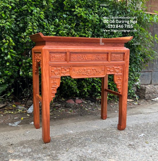 Bàn Thờ Gỗ Hương Đá Trạm Sen 1m27 Hiện Đại