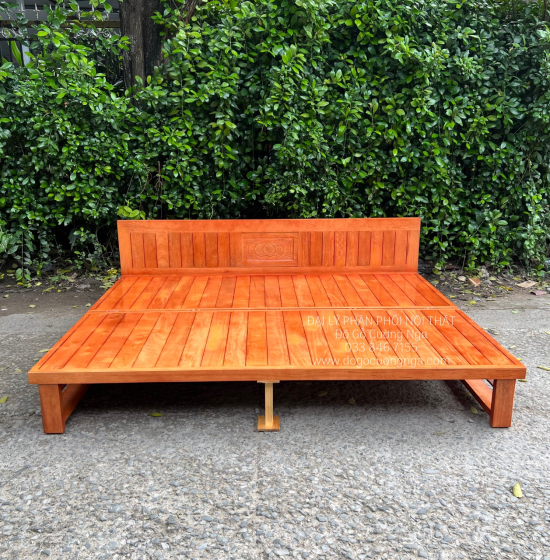 Ghế Giường Gỗ Sồi 2 Ngăn Kéo 1m4x1m9 Màu Cánh Gián Đẹp Giá Rẻ 