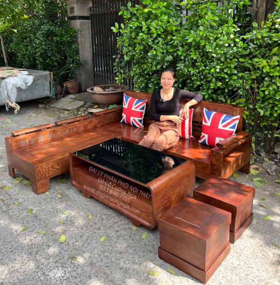 Bộ Bàn Ghế Sofa Góc L Gỗ Sồi Nga 2mx1m8 - Màu Óc Chó 