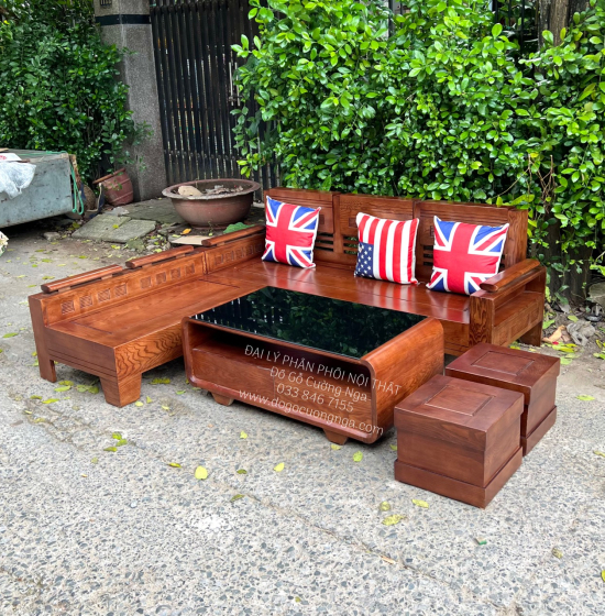 Bộ Bàn Ghế Sofa Góc L Gỗ Sồi Nga 2mx1m8 - Màu Óc Chó 