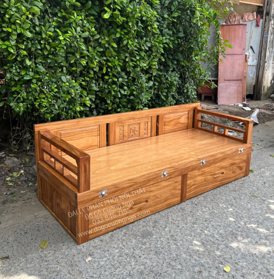 Giường Gấp Gỗ Hương Xám 2 Ngăn Kéo Bản Lề Âm Cao Cấp 