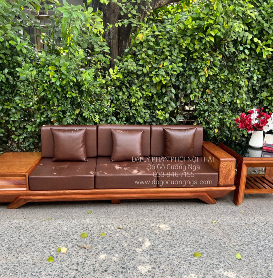 Ghế Sofa Gỗ Hương Vàng 2 Văng Thuyền Cao Cấp Sang Trọng 