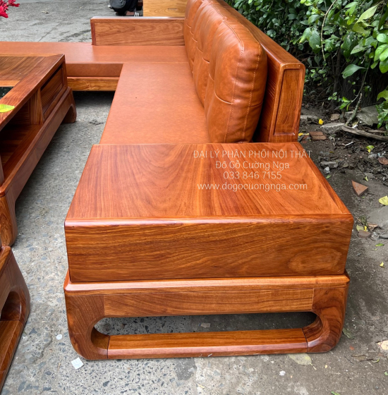 Sofa Gỗ Hương Vàng Hiện Đại 2m8x1m8 Chân Choãi 
