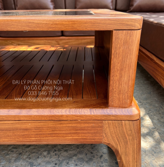 Sofa Gỗ Hương Vàng Hiện Đại 2m8x1m8 Chân Choãi 