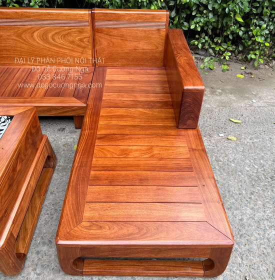 Sofa Gỗ Hương Vàng Hiện Đại 2m8x1m8 Chân Choãi 