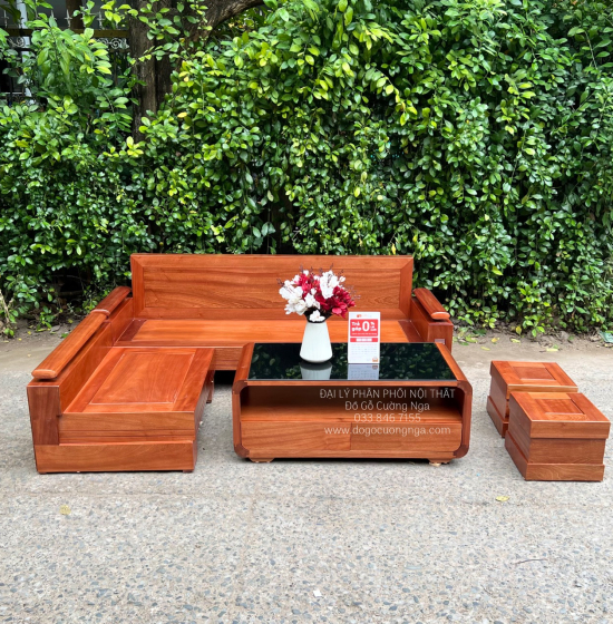 Bàn Ghế Sofa Góc L Gỗ Xoan Đào 2m1x1m6 Bàn Bom Hiện Đại 
