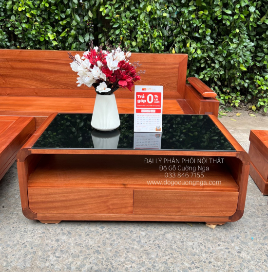 Bàn Ghế Sofa Góc L Gỗ Xoan Đào 2m1x1m6 Bàn Bom Hiện Đại 