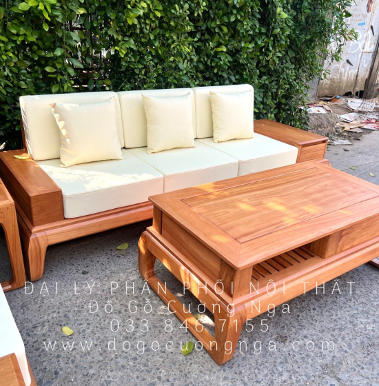 Sofa Gỗ Gõ Đỏ Một Văng Chân Choãi Kèm Nệm Cao Cấp 