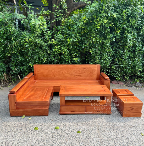 Bộ Sofa Gỗ Gõ Đỏ 2m1x1m65 - Tay Trứng Hiện Đại