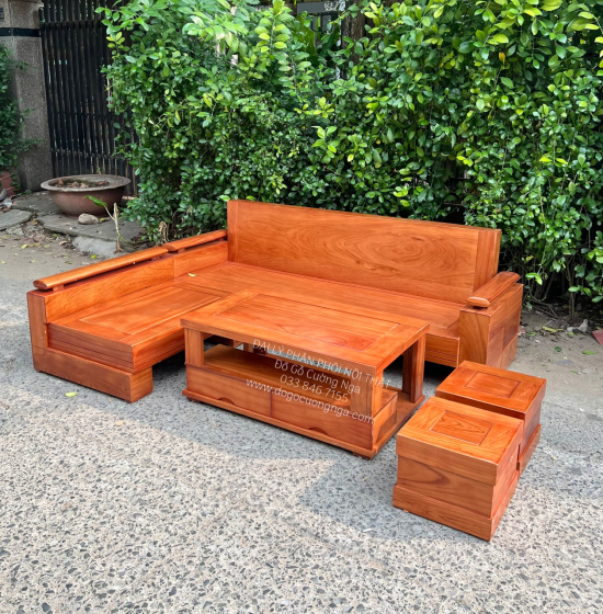 Bộ Sofa Gỗ Gõ Đỏ 2m1x1m65 - Tay Trứng Hiện Đại