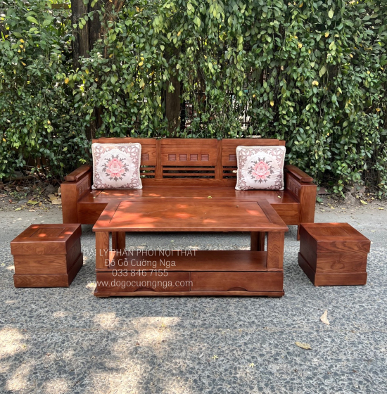Sofa Gỗ Sồi Nga Nhỏ Gọn Đơn Giản Cho Chung Cư 