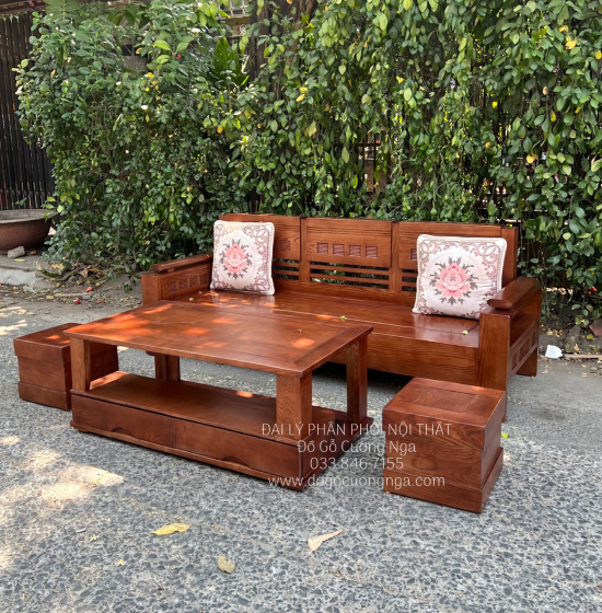 Sofa Gỗ Sồi Nga Nhỏ Gọn Đơn Giản Cho Chung Cư 