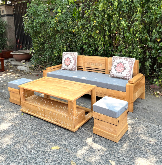 Bộ Sofa Gỗ Sồi Nga Nhỏ Gọn Kèm Nệm Nhỏ Gọn 