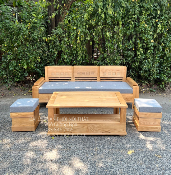 Bộ Sofa Gỗ Sồi Nga Nhỏ Gọn Kèm Nệm Nhỏ Gọn 