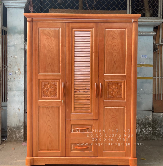 Tủ quần áo gỗ xoan đào 3 cánh cao cấp 