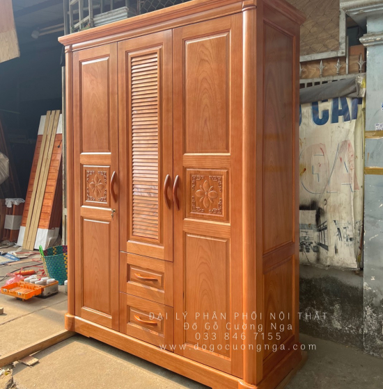 Tủ quần áo gỗ xoan đào 3 cánh cao cấp 
