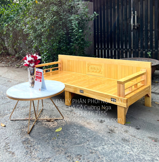 Giường Gấp Gỗ Sồi Kèm Bàn Trà Mặt Đá Hiện Đại Giá Rẻ 