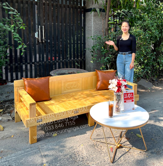 Giường Gấp Gỗ Sồi Kèm Bàn Trà Mặt Đá Hiện Đại Giá Rẻ 