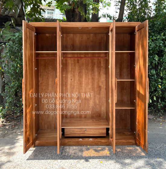 Tủ Quần Áo Gỗ Hương Xám 4 Cánh Kính Hiện Đại Chất Lượng 
