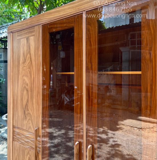 Tủ Quần Áo Gỗ Hương Xám 4 Cánh Kính Hiện Đại Chất Lượng 