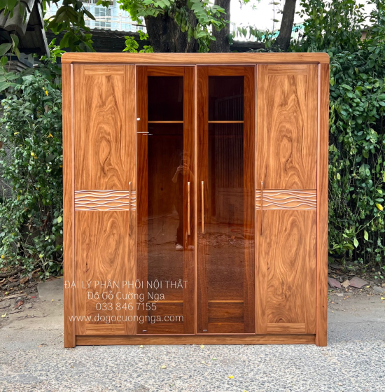 Tủ Quần Áo Gỗ Hương Xám 4 Cánh Kính Hiện Đại Chất Lượng 