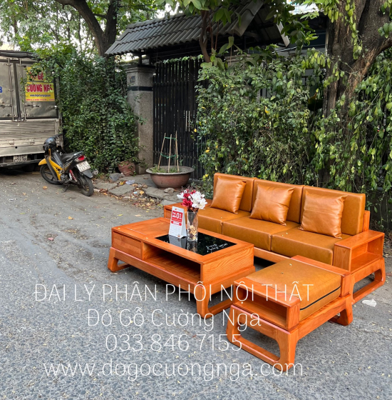 Ghế Sofa Gỗ Sồi Nga Văng Nhỏ Gọn Lau Màu Gõ Dành Cho Chung Cư 