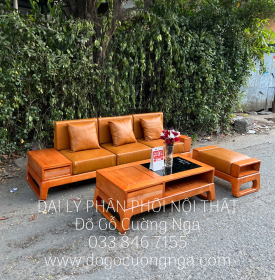 Ghế Sofa Gỗ Sồi Nga Văng Nhỏ Gọn Lau Màu Gõ Dành Cho Chung Cư 