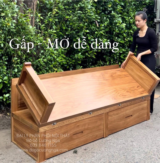 Giường Gấp Thông Minh Gỗ Hương Xám Ngăn Kéo