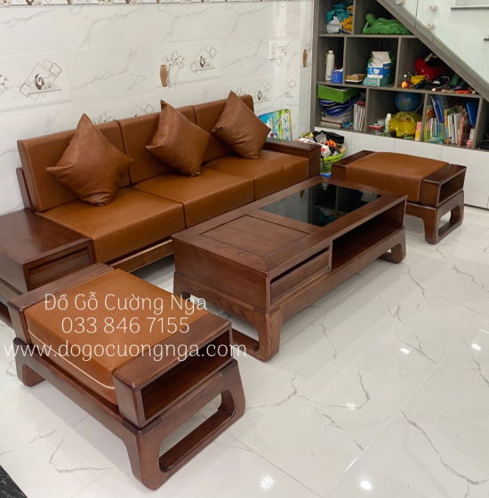 Sofa Gỗ Sồi Nga Nhỏ Gọn Kèm Nệm Giá Rẻ Mới Nhất