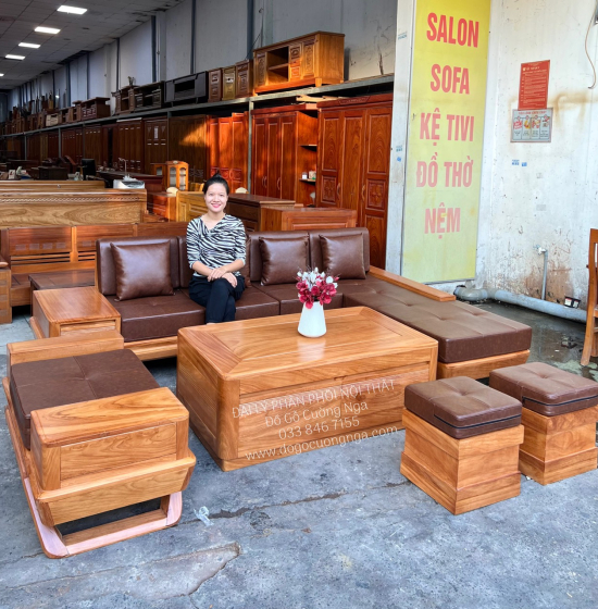 Bàn Ghế Sofa Gỗ Gõ Đỏ Cao Cấp Góc L Hiện Đại 2m8x1m8 Mẫu Chân Thuyền 