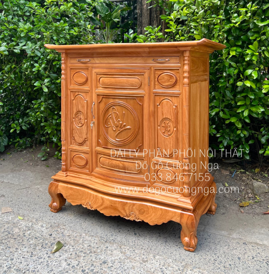 Tủ Thờ Gỗ Gõ Đỏ 1m27 Bền Đẹp TT 12.4
