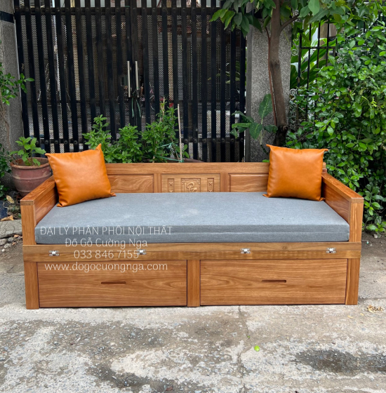 Giường Gấp Thông Minh Gỗ Hương Xám Kết Hợp Nệm Sofa