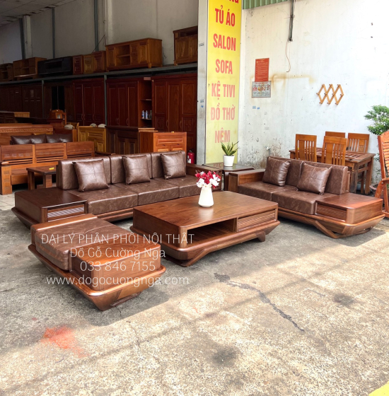 Sofa Gỗ Óc Chó 2 Văng Chân Thuyền Cao Cấp Thiết Kế Sang Trọng 