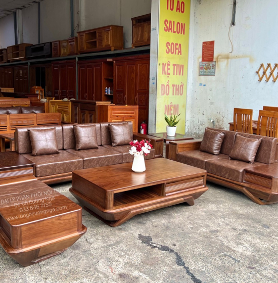 Sofa Gỗ Óc Chó 2 Văng Chân Thuyền Cao Cấp Thiết Kế Sang Trọng 