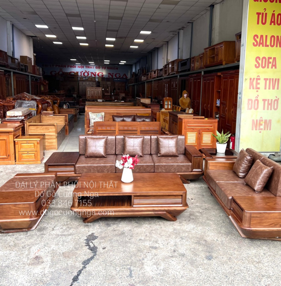 Sofa Gỗ Óc Chó 2 Văng Chân Thuyền Cao Cấp Thiết Kế Sang Trọng 