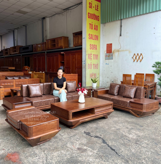 Sofa Gỗ Óc Chó 2 Văng Chân Thuyền Cao Cấp Thiết Kế Sang Trọng 