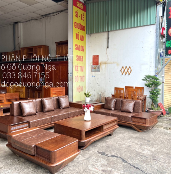 Sofa Gỗ Óc Chó 2 Văng Chân Thuyền Cao Cấp Thiết Kế Sang Trọng 