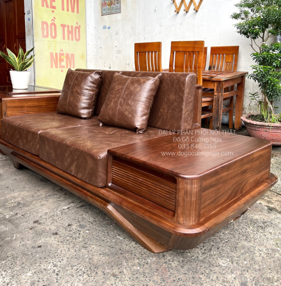 Sofa Gỗ Óc Chó 2 Văng Chân Thuyền Cao Cấp Thiết Kế Sang Trọng 