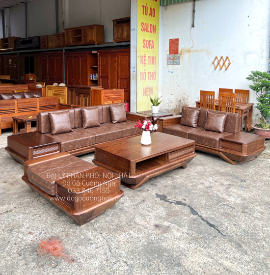 Sofa Gỗ Óc Chó 2 Văng Chân Thuyền Cao Cấp Thiết Kế Sang Trọng 