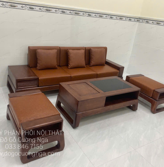 Sofa Gỗ Sồi Nga Nhỏ Gọn Kèm Nệm Giá Rẻ Mới Nhất