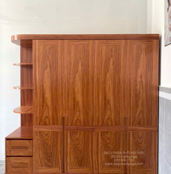 Tủ Quần Áo Gỗ Cẩm Vân Hiện Đại 4 Cánh Góc CV 29.14